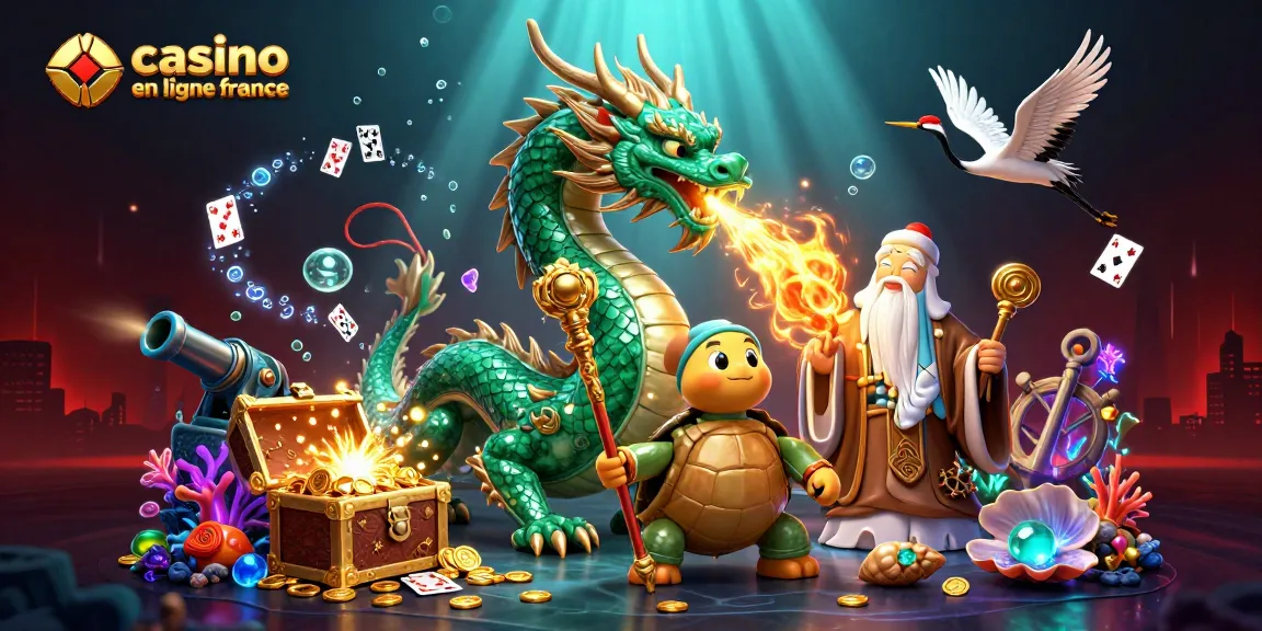 Découvrez l'énergie du jeu avec ce dragon émeraude au casino en ligne France, entouré de trésors et de jeux.