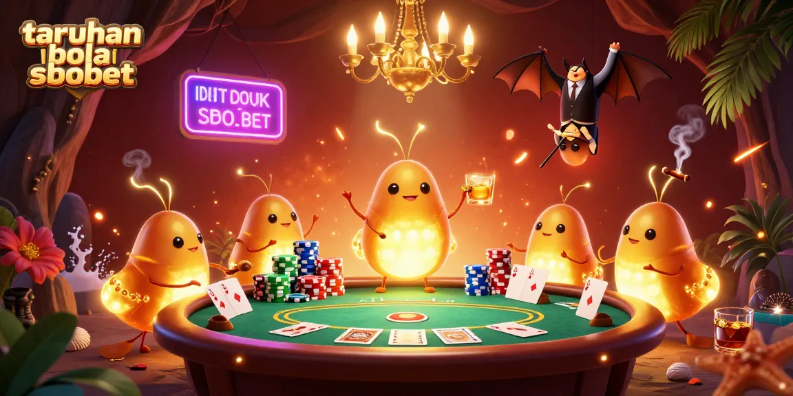 Engage with taruhan bola sbobet in an ultra-detailed 3D casino scene featuring glowworms and a bat dealer.
