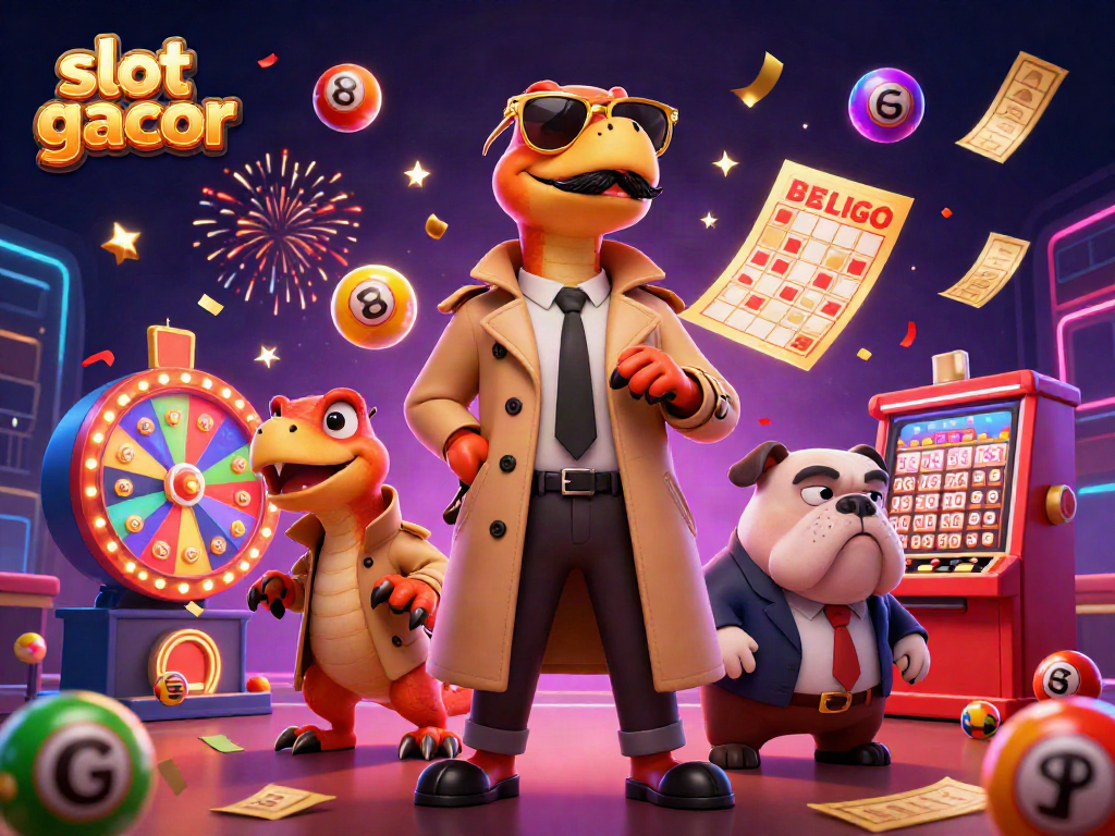 Slot gacor menampilkan tiga raptor dalam jas mencoba memasuki kasino VIP dengan bouncer waspada.