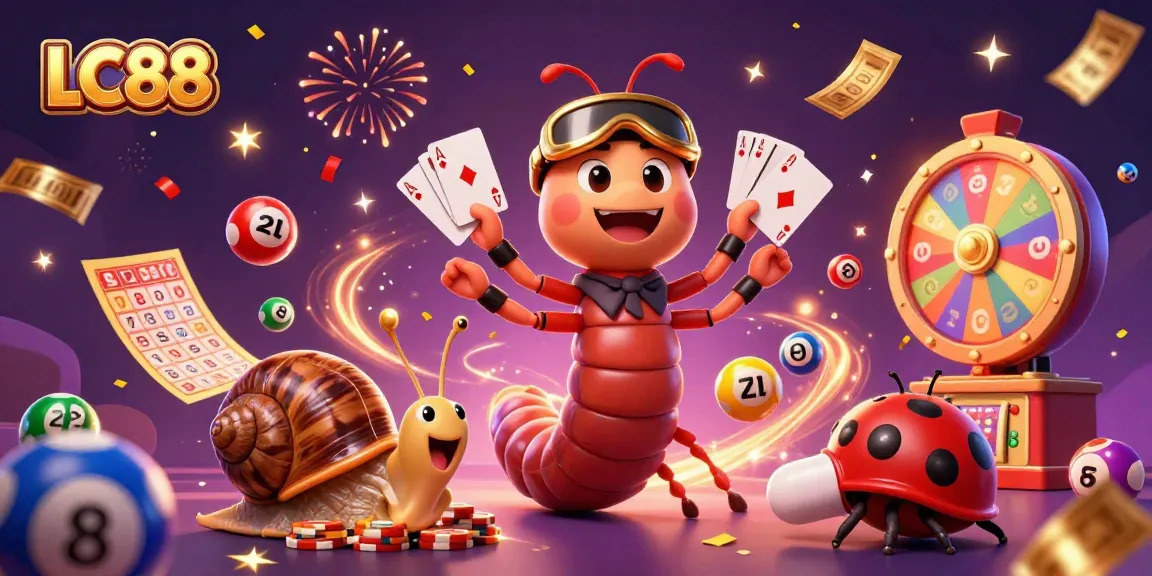 LC88 dealer showcases vibrant gambling action with playing cards and lottery elements, creating excitement.