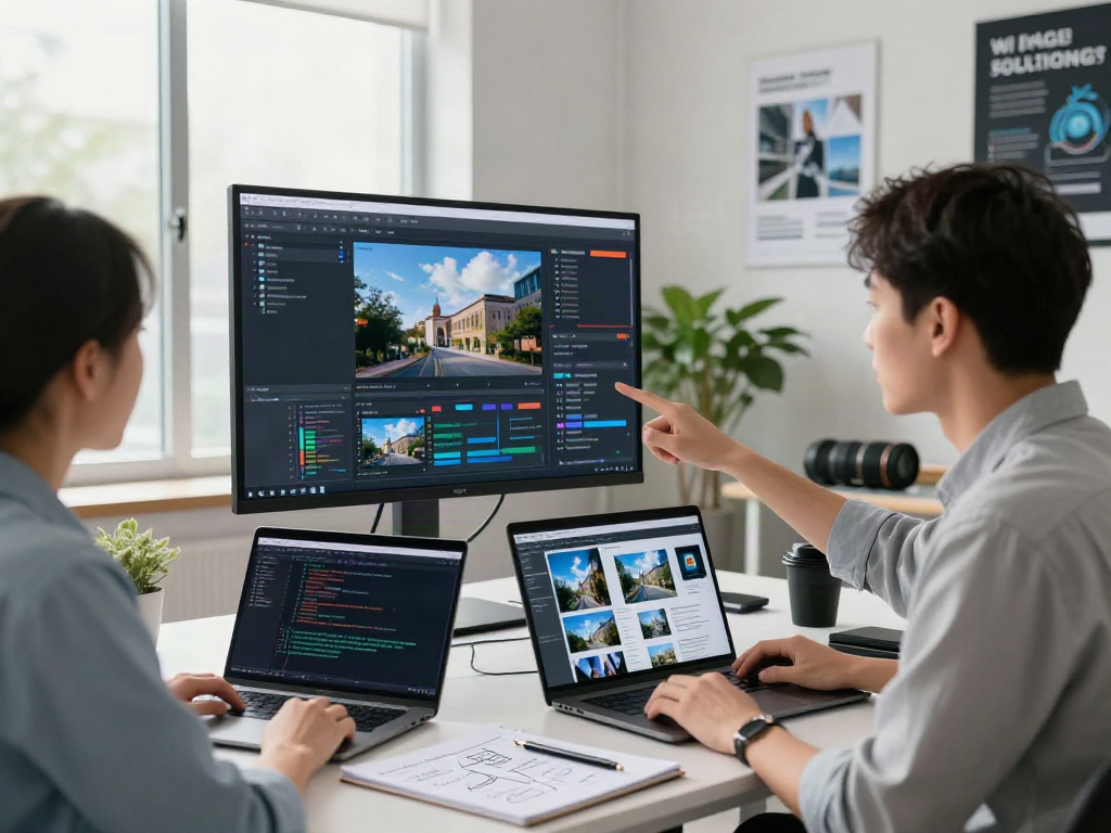AI Image Detection analysis in a tech workspace, showcasing interactive software and productivity.