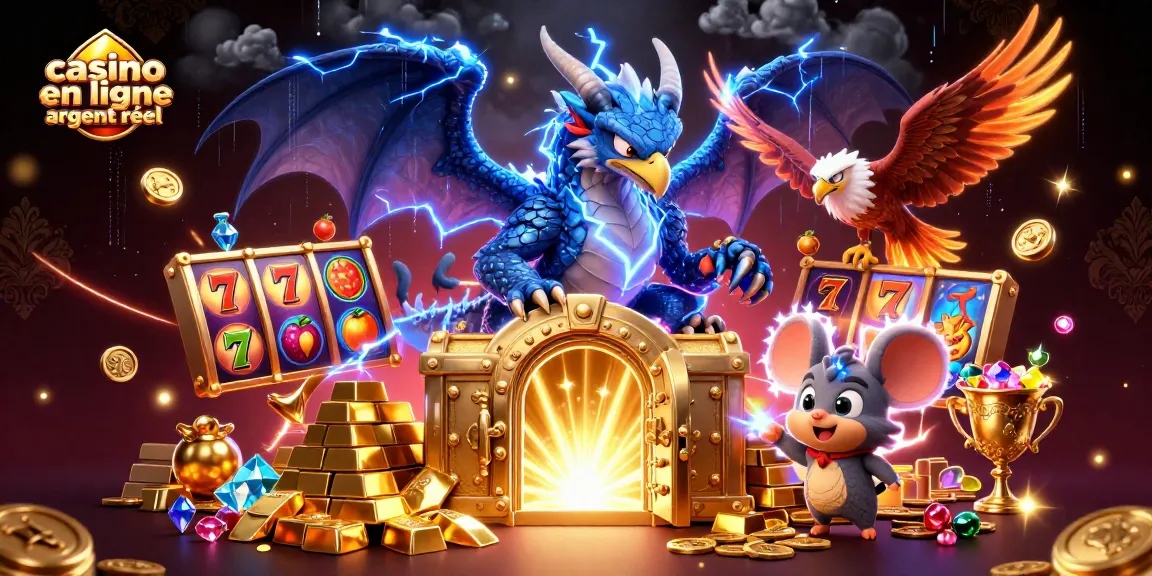 Jouez sur un casino en ligne argent réel avec une illustration de dragon, d'oiseau et d'argent.