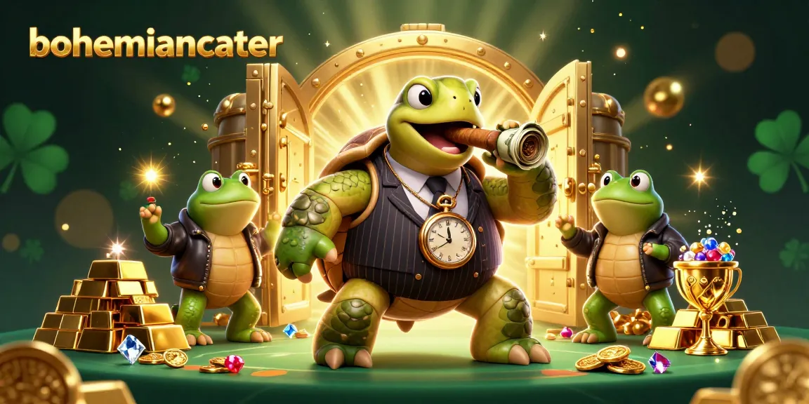 Engage with bohemiancater's vibrant 3D illustration showcasing a snapping turtle and bullfrog enforcers in a dynamic casino scene.