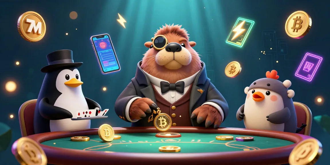 Experience the thrill of poker with 7M in this vibrant underwater casino scene, featuring unique characters and crypto elements.