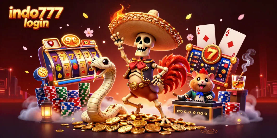 Permainan menarik di INDO777 login dengan skeleton mariachi merayakan kemenangan di atas tumpukan koin emas.