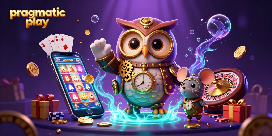 Permainan slot Pragmatic Play berkilau dengan karakter burung hantu waktu dan efek kasino.