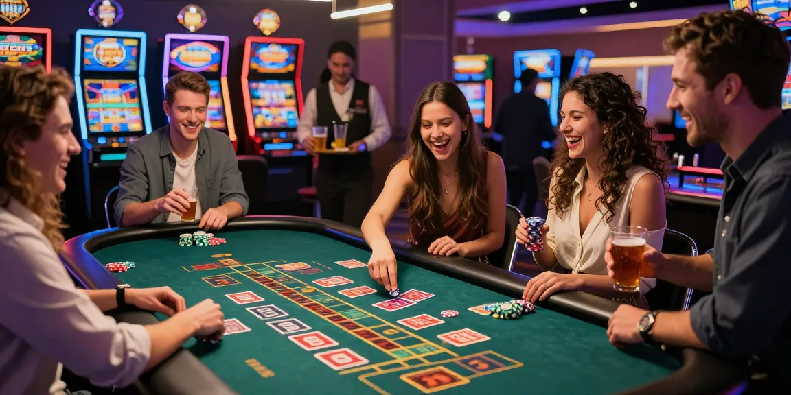 Exciting scene of friends enjoying tambakbet link gaming experience at a lively casino table.