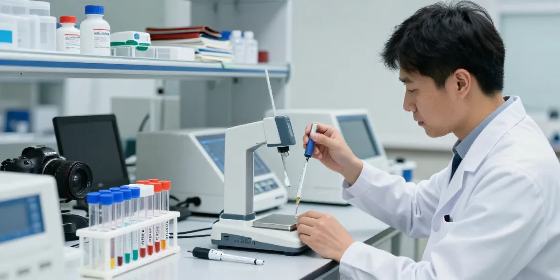 SwissChem researcher measuring peptides accurately in a modern lab.