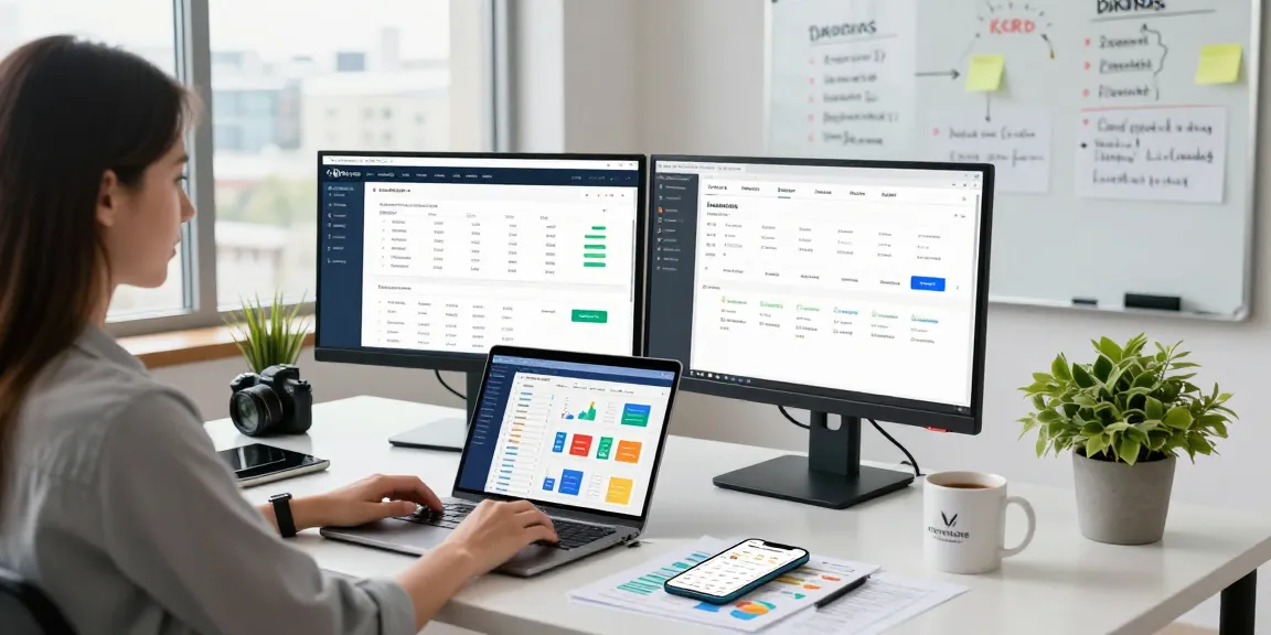 Content strategist analyzing guest posting services in a bright digital marketing workspace.