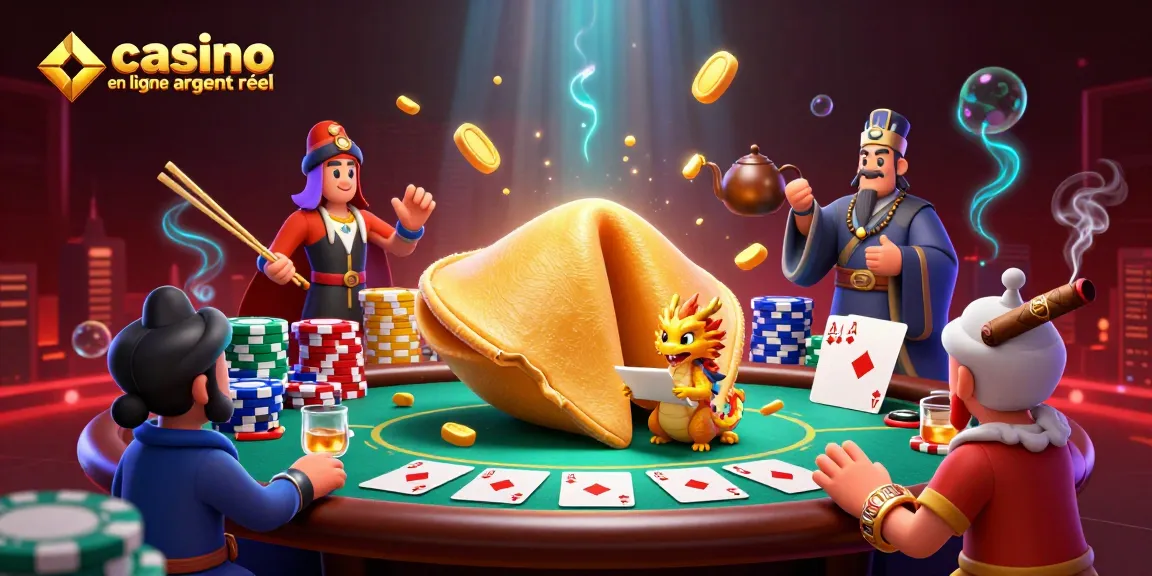 Illustration animée de casino en ligne argent réel avec un dragon sage et des éléments de jeu captivants.