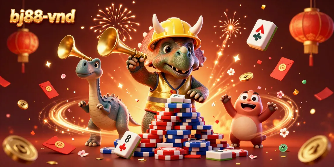 Cheerful triceratops and parasaurolophus symbolize the excitement of bj88-vnd gambling events.