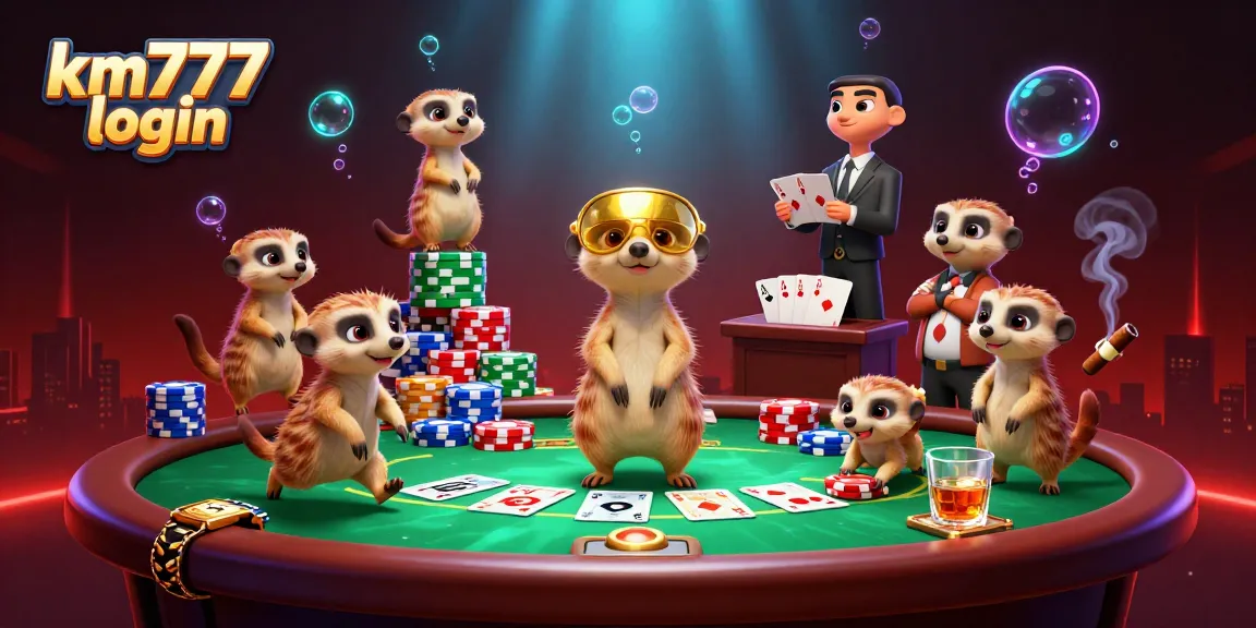 Experience the vibrant km777 login scene with meerkats enjoying dynamic casino action.