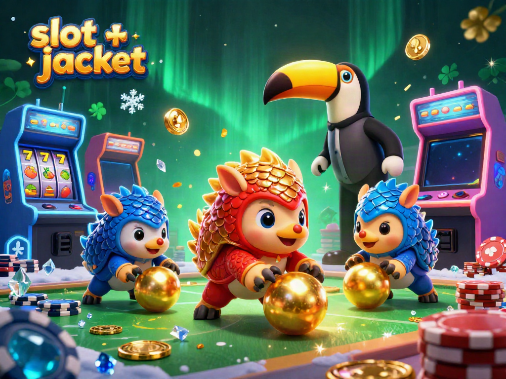Engage in a captivating slot jackpot experience with colorful pangolins, glowing game elements, and dynamic casino energy.