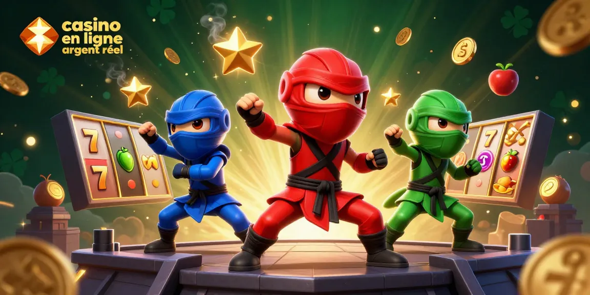 Profitez du frisson des casinos en ligne argent réel avec cette illustration dynamique de chameaux ninjas.