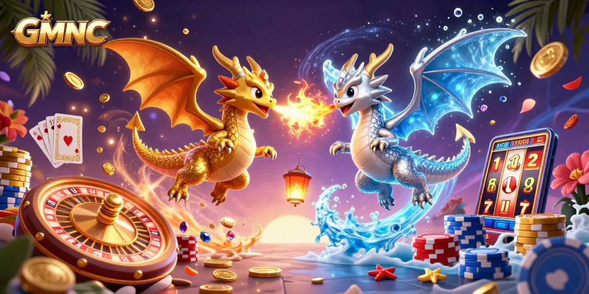 Experience GMNC with golden dragons amidst casino elements, showcasing excitement in gambling.
