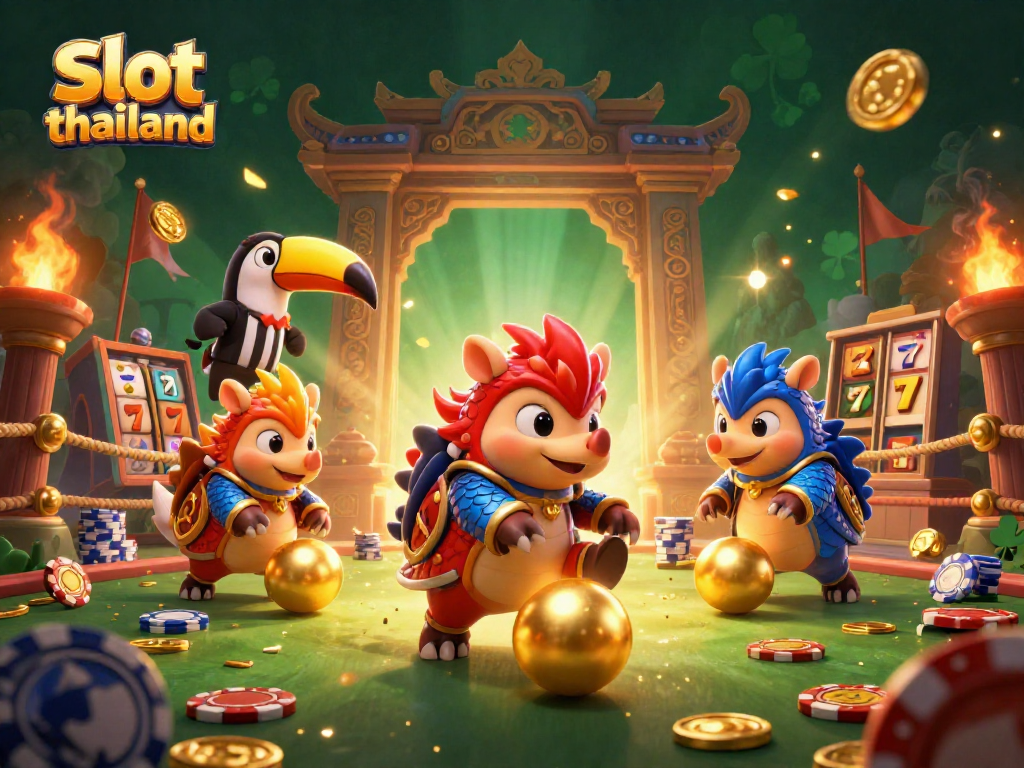 Join the excitement of slot thailand with rival pangolins competing amidst vibrant casino elements.