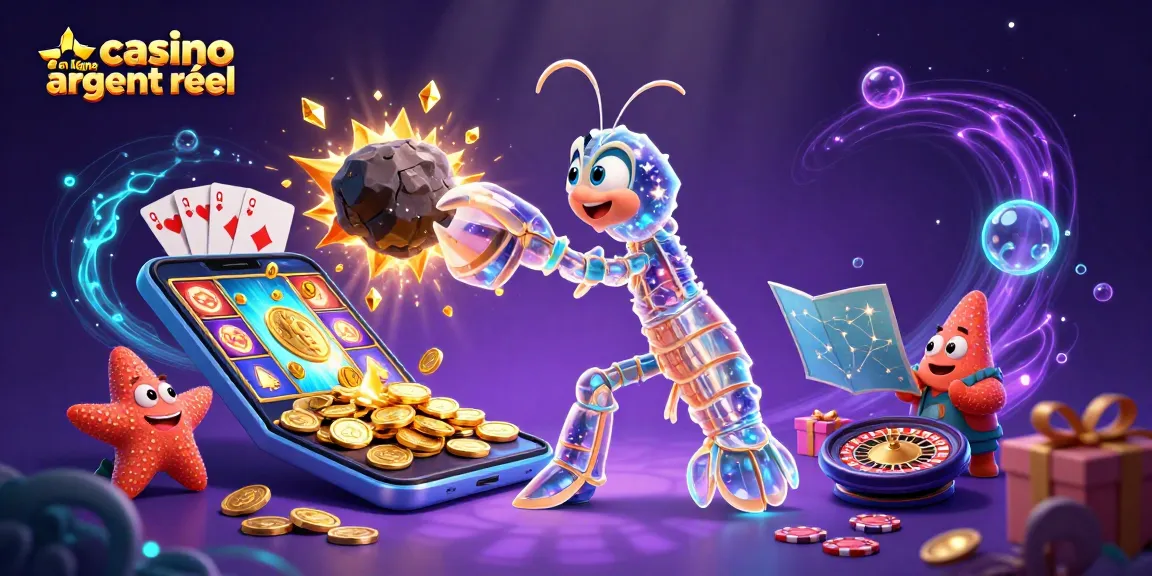 Gagnez avec casino en ligne argent réel, illustrant des jeux de machine à sous dynamiques et des récompenses en pièces d'or.