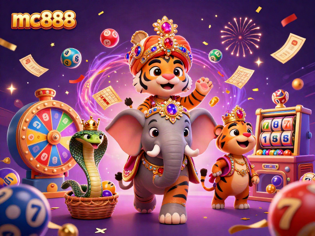 Menangkan jackpot dengan mc888 di ilustrasi permainan slot penuh warna dan detail.