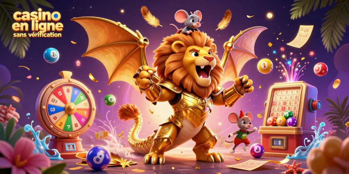 Illustration captivante de "casino en ligne sans vérification", avec un chimère et des éléments de jeux d'argent.