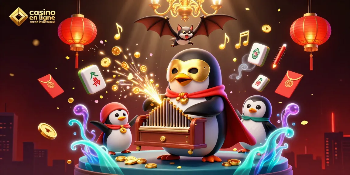 Découvrez le casino en ligne retrait instantané avec des éléments de jeu captivants et un pingouin animé.