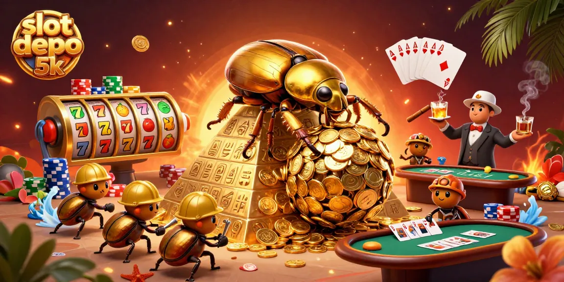 Experience the thrilling slot depo 5k with golden coins and vibrant casino symbols in an immersive 3D scene.
