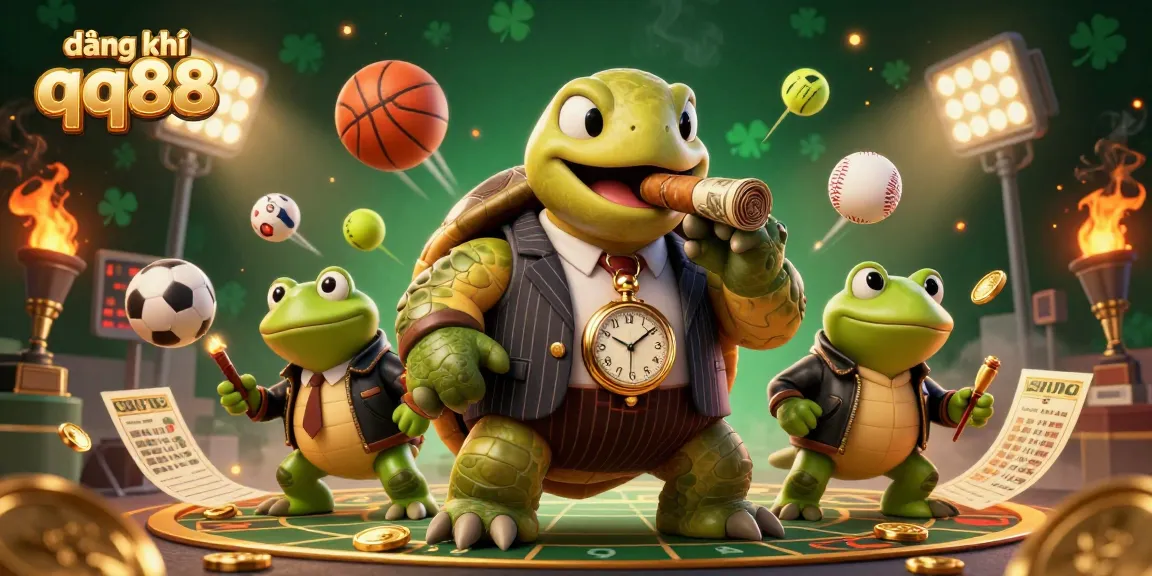 Experience the thrill of đăng ký qq88 with a vibrant casino scene featuring a snapping turtle and bullfrog enforcers.