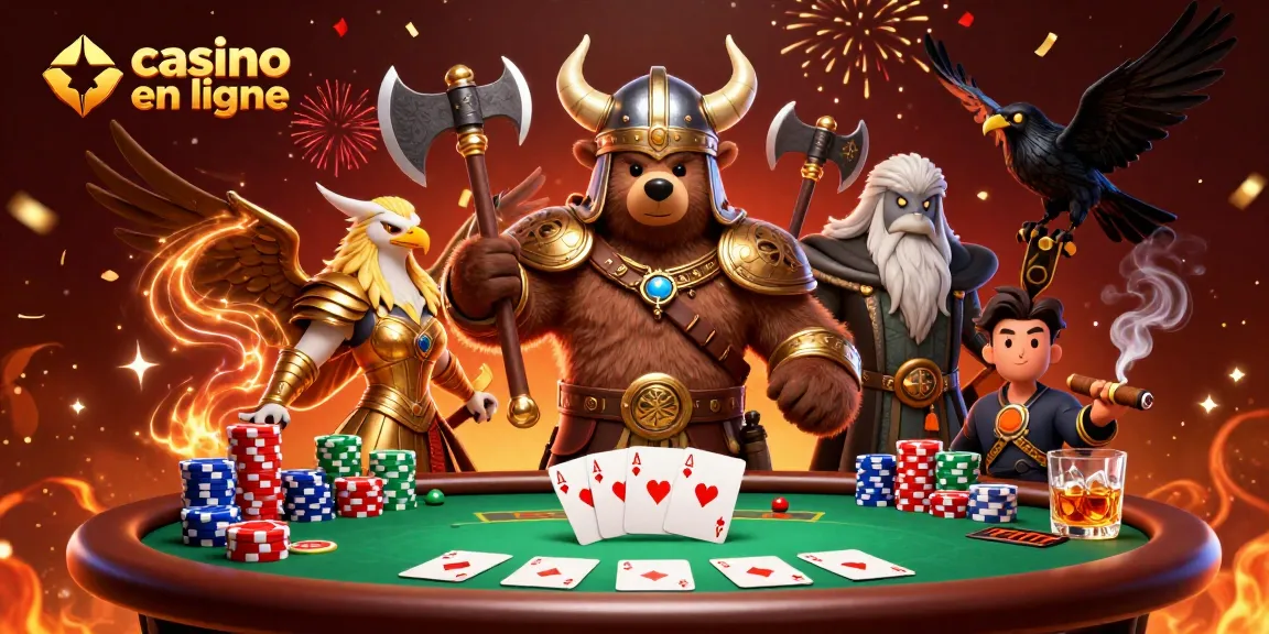 Gagnez au casino en ligne avec des personnages audacieux dans une scène de poker captivante.