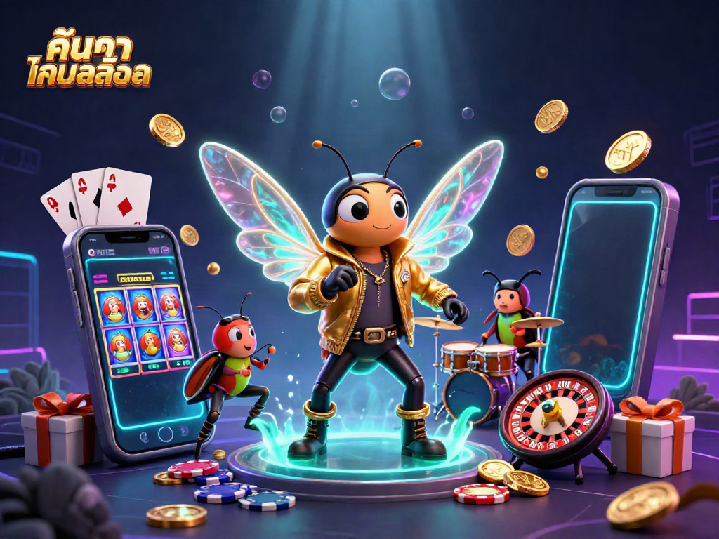 Experience thrilling fun with ค้นหาเกมสล็อต via vibrant 3D casino illustration full of games and prizes.