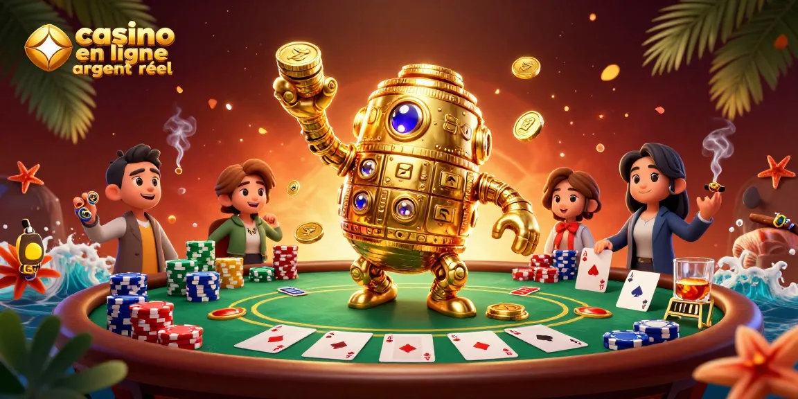 Jouez à un casino en ligne argent réel avec un golem doré et des éléments de poker dynamiques.