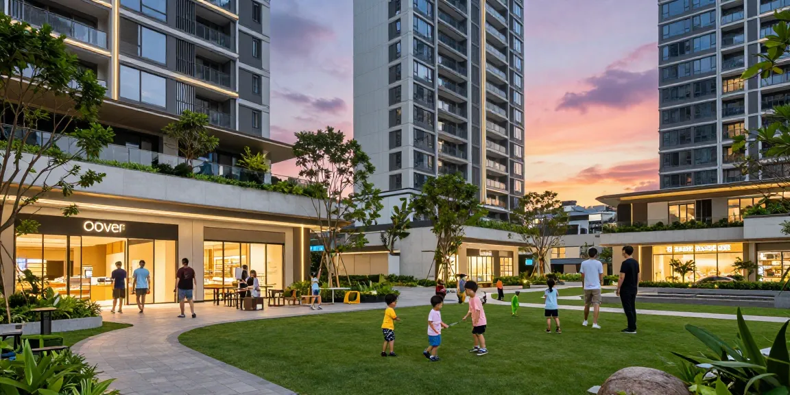 Dover Residences integrated living community with families enjoying amenities.