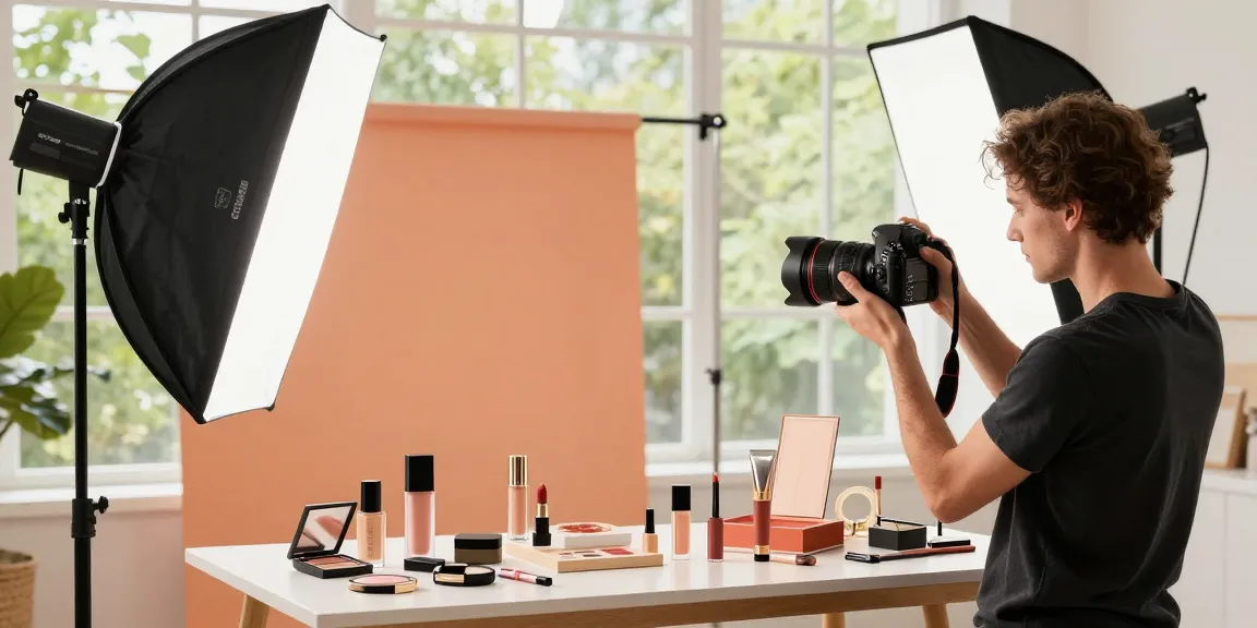 Photographe de Produits en studio photographiant des accessoires de mode avec une lumière naturelle.
