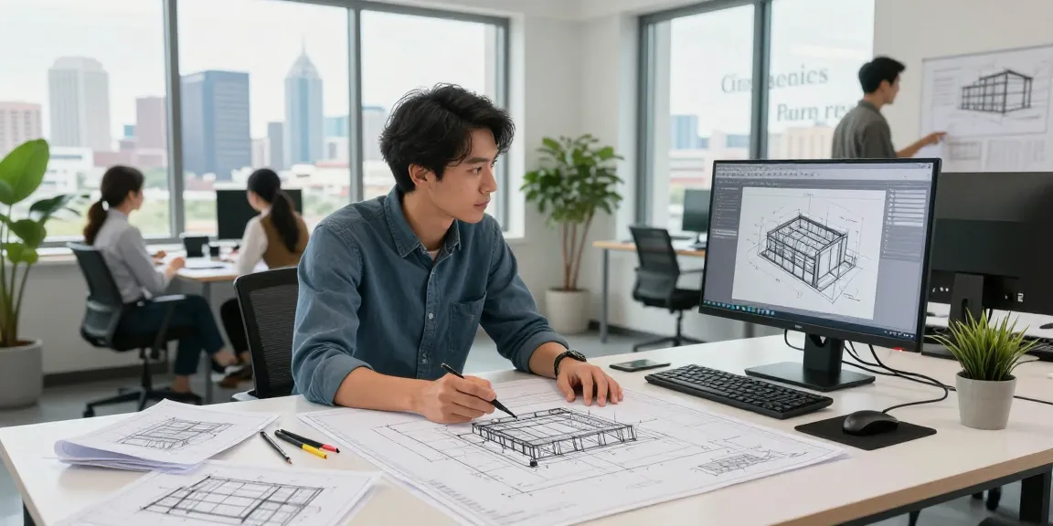 Structural engineer in Missouri reviewing blueprints and models, showcasing expertise in professional engineering services.
