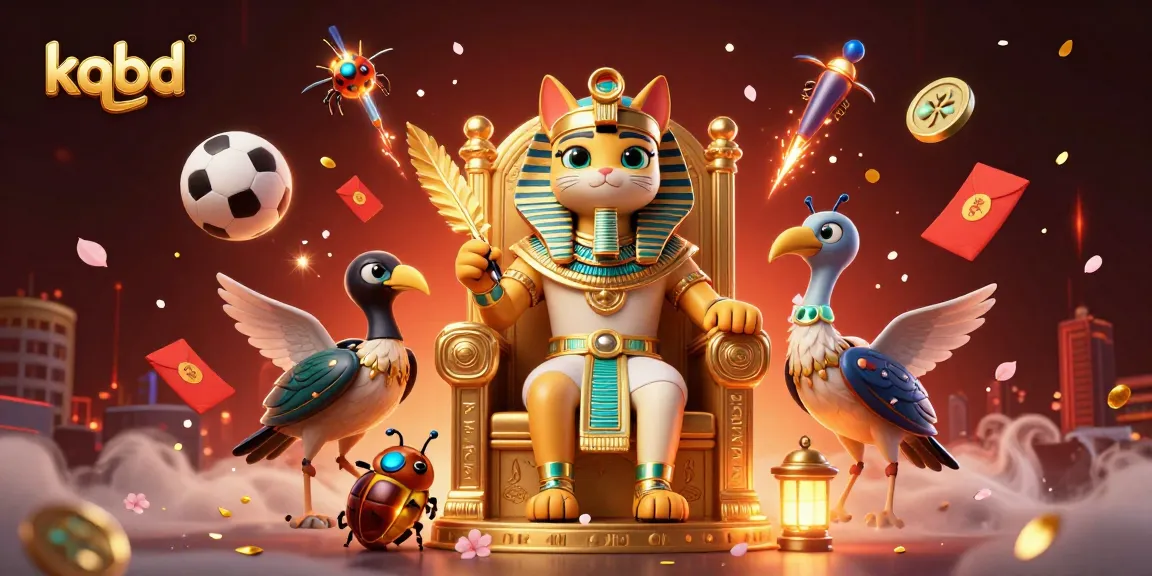 Engage with kqbd as the pharaoh cat leads a vibrant sports betting scene filled with dynamic elements.