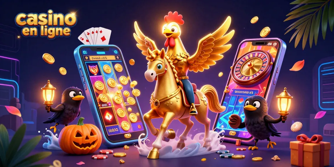 Gagnez au casino en ligne avec une illustration dynamique de jeux et de personnages captivants.
