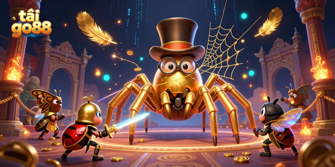 Spinning the web of fortune with tải go88 in a vibrant casino scene filled with characters and excitement.