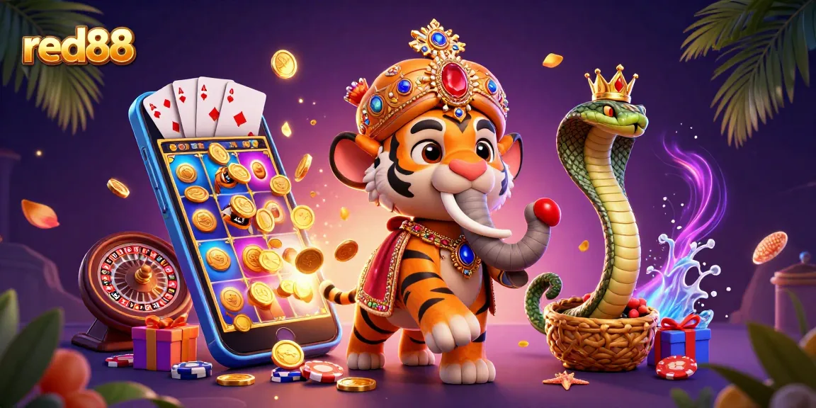 Experience exciting gameplay at red88 with a vibrant 3D scene featuring a maharaja and casino elements.