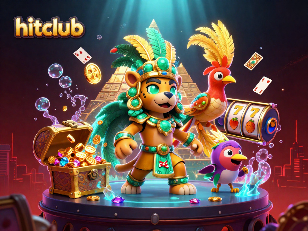 Hitclub engages players with vibrant, dynamic casino experiences in an ultra-detailed illustration.