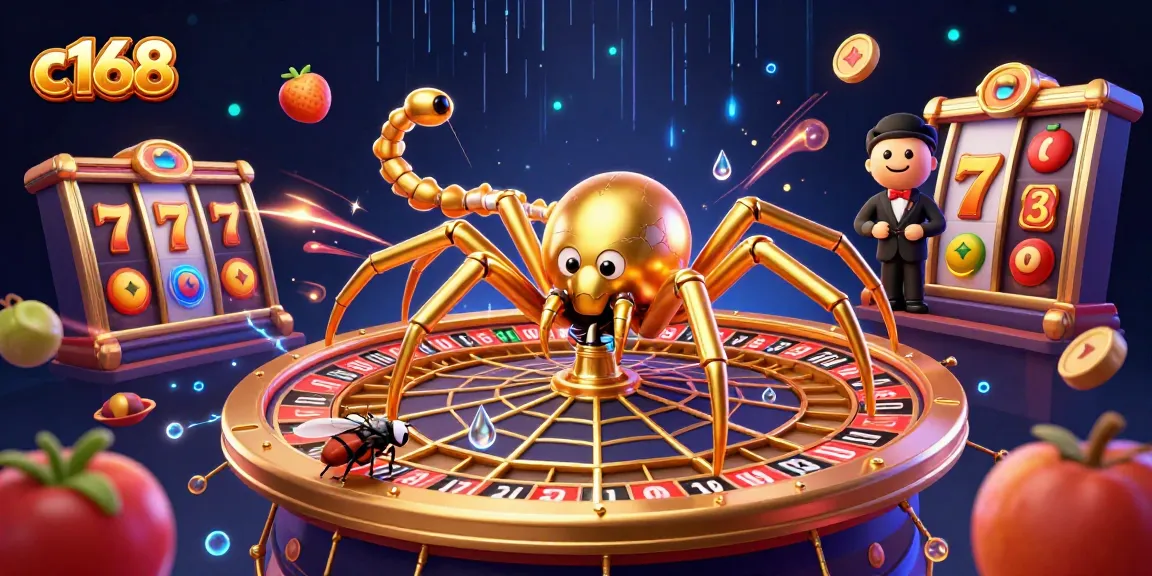 c168 spider expertly spins a roulette wheel web in this vibrant casino illustration