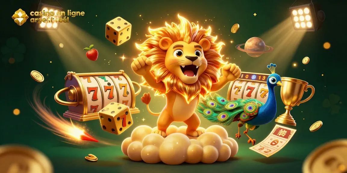 Jouez dans le casino en ligne argent réel avec une illustration 3D captivante d'un lion solaire et des éléments de jackpot dynamique.
