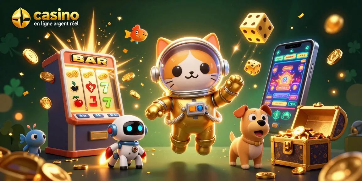 Visualisez l'excitation du casino en ligne argent réel avec cet astronaute et ses amis en pleine aventure galactique.