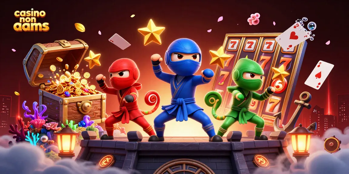 Scena avvincente di casinò non AAMS con ninjas camaleonti ed elementi di slot
