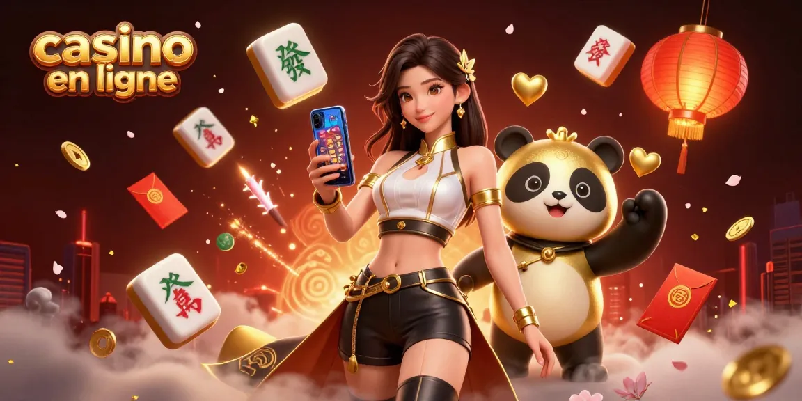 Engage with unique casino en ligne experiences showcased by an elegant woman and a panda mascot.