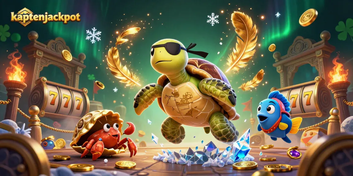 Engage with kaptenjackpot's thrilling adventure featuring a pirate turtle amidst casino treasures and jackpots.