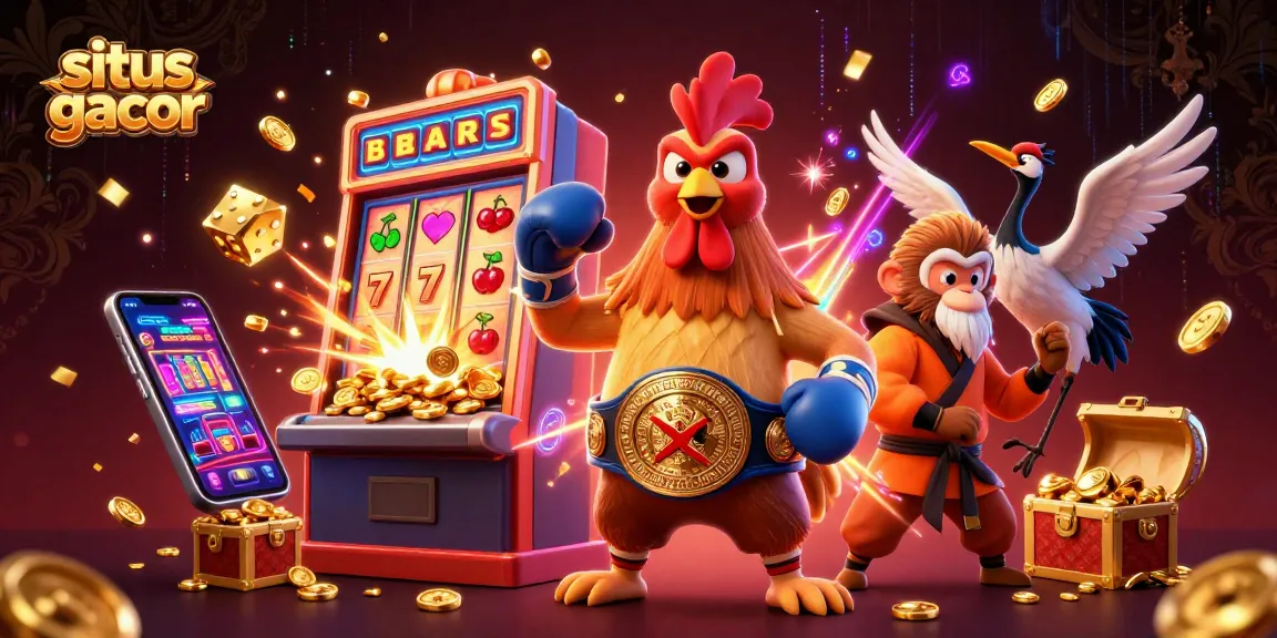 Spin and win at situs slot gacor with thrilling jackpots and action-packed characters in a vibrant casino scene.