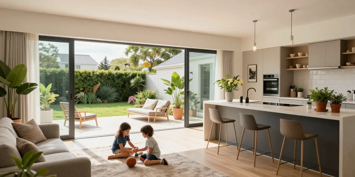 แบบบ้านชั้นเดียวสไตล์โมเดิร์น featuring a family enjoying time in an open living space filled with natural light and contemporary decor