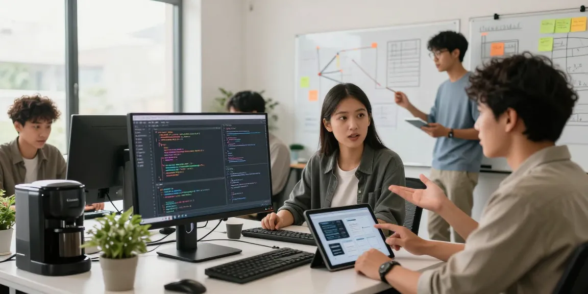 Team collaboration at telegramin-cn.com workspace, showcasing developers coding and brainstorming.