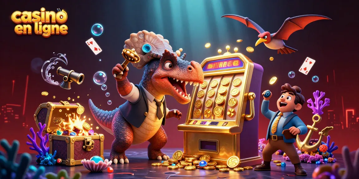 Jouer au casino en ligne avec une machine à sous en or attirant des pièces d'or et des éléments de casino.