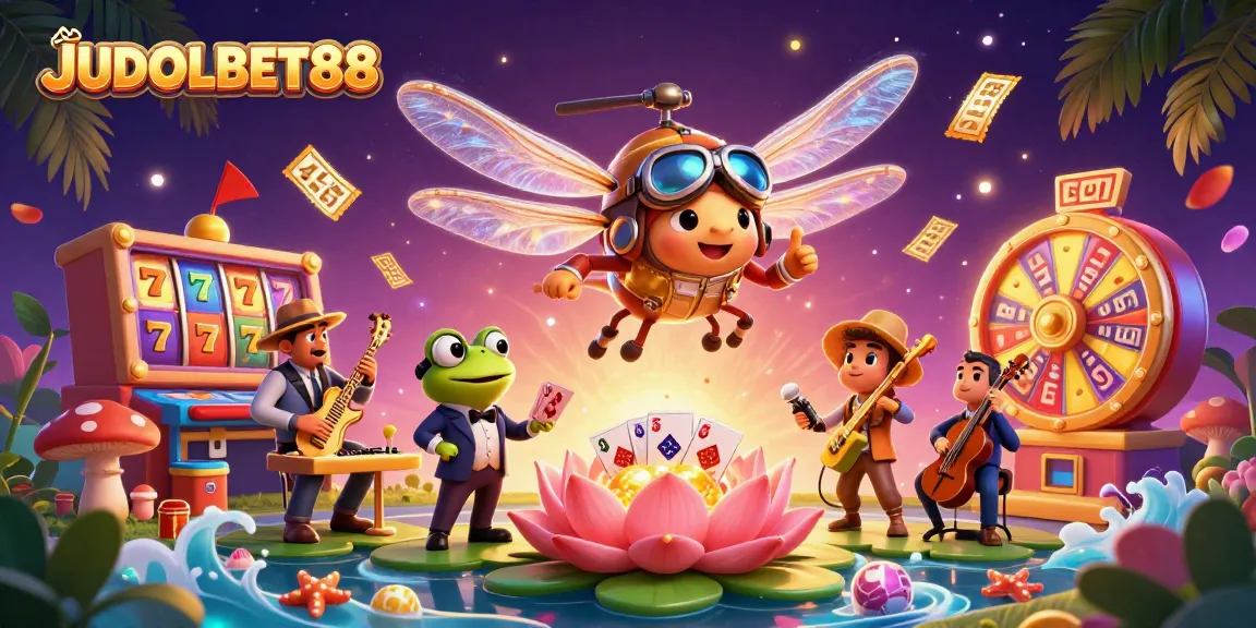 Experience thrilling wins at JUDOLBET88 in this captivating 3D casino illustration featuring vibrant game elements.